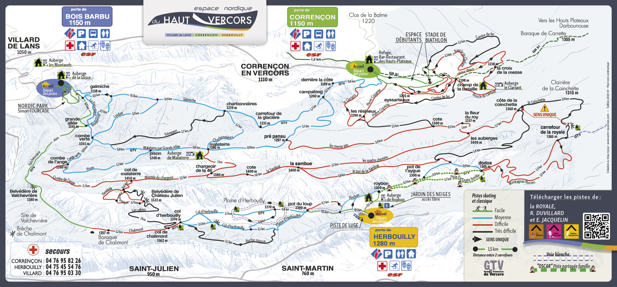 plan des pistes ski de fond villard de lans